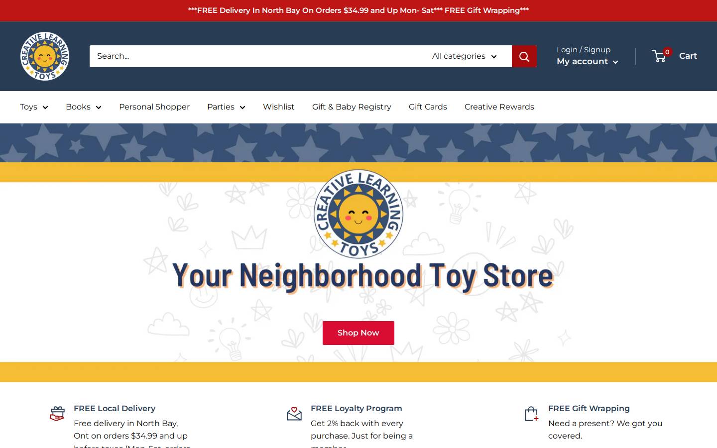 creativelearningtoys.com homepage screenshot