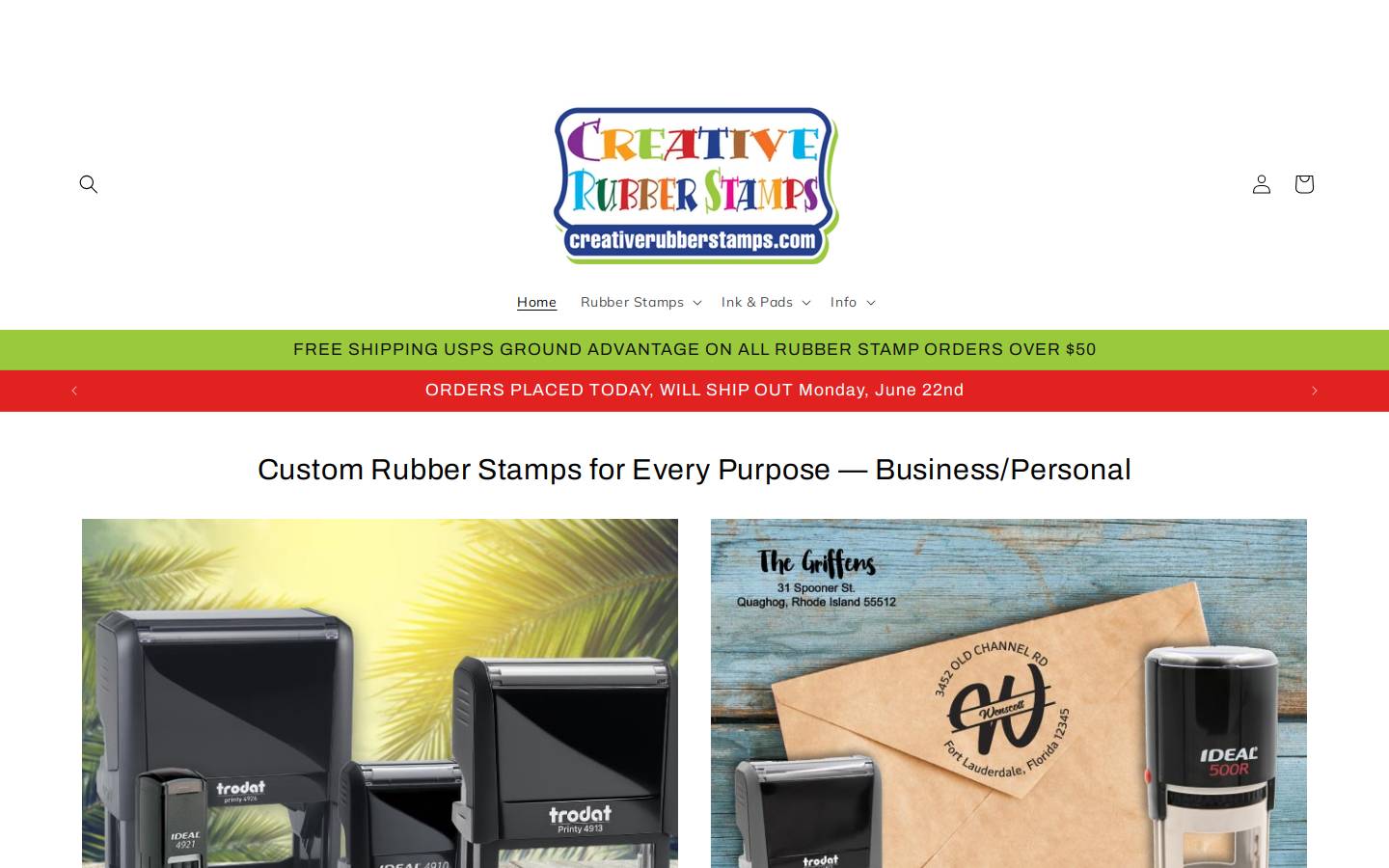 creativerubberstamps.com homepage screenshot