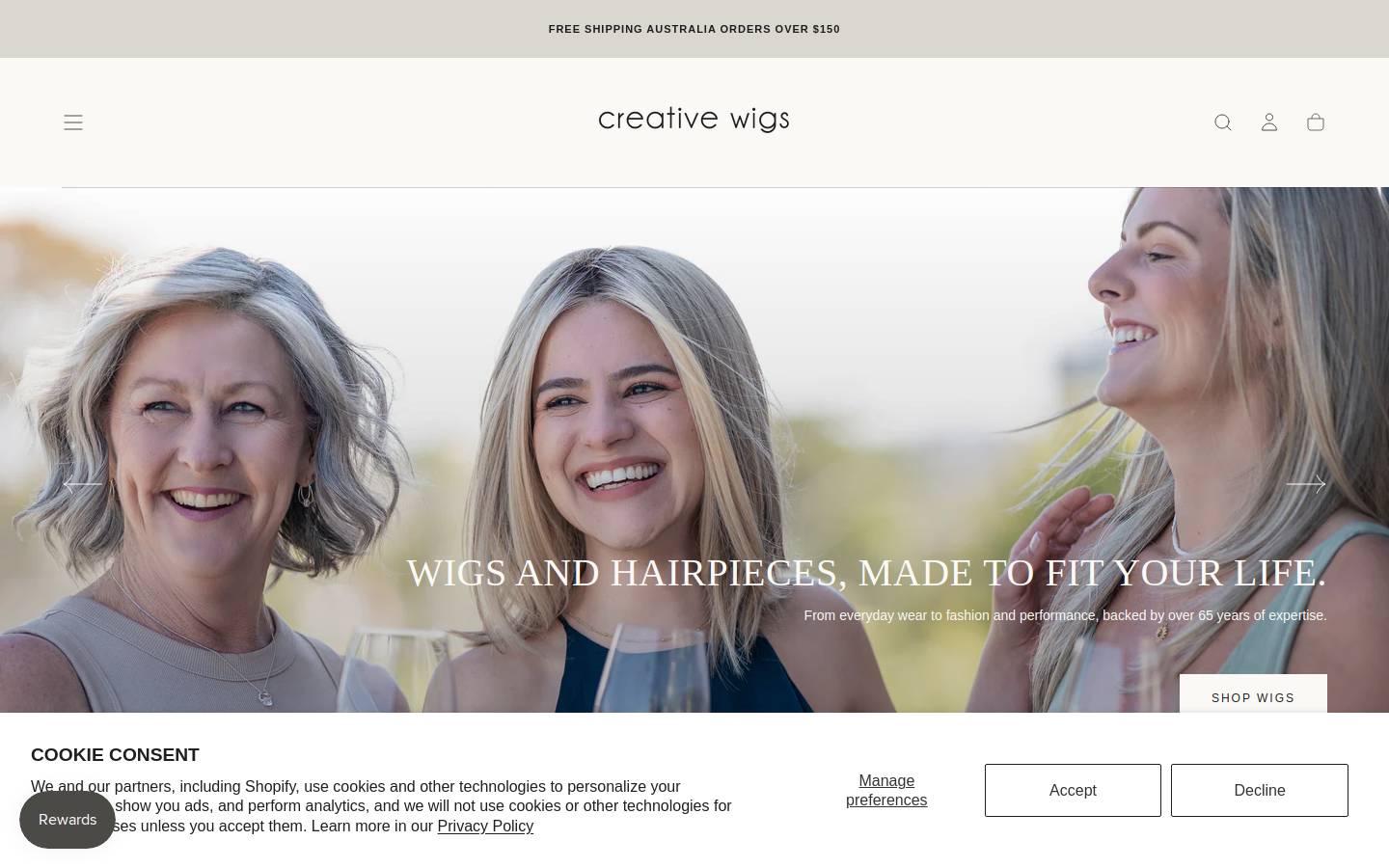 Creative Wigs homepage screenshot