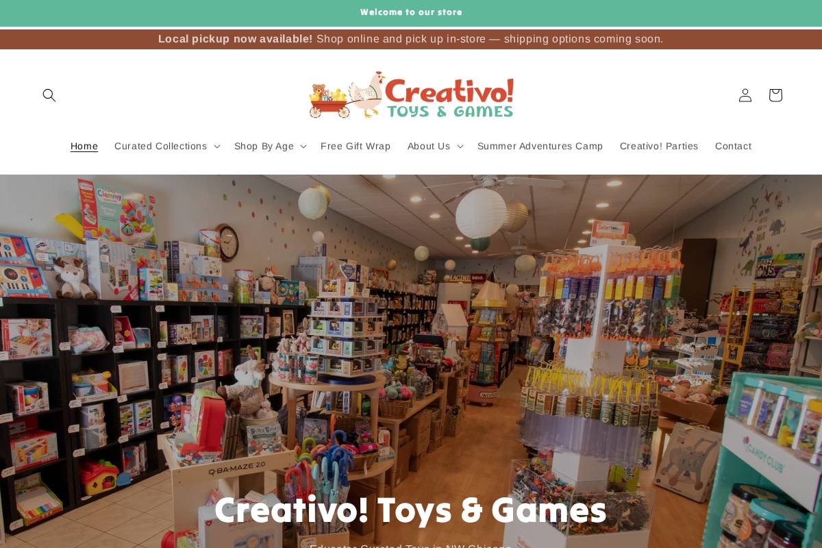 Creativo! Toys & Games homepage screenshot