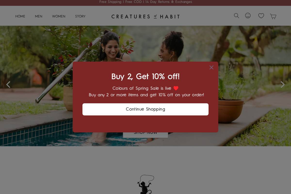 creaturesofhabit.in homepage screenshot