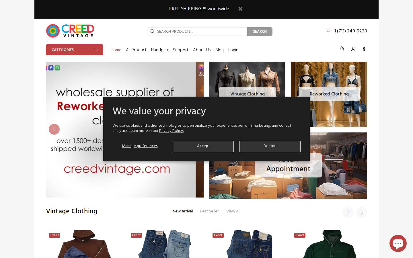 Creed Vintage homepage screenshot