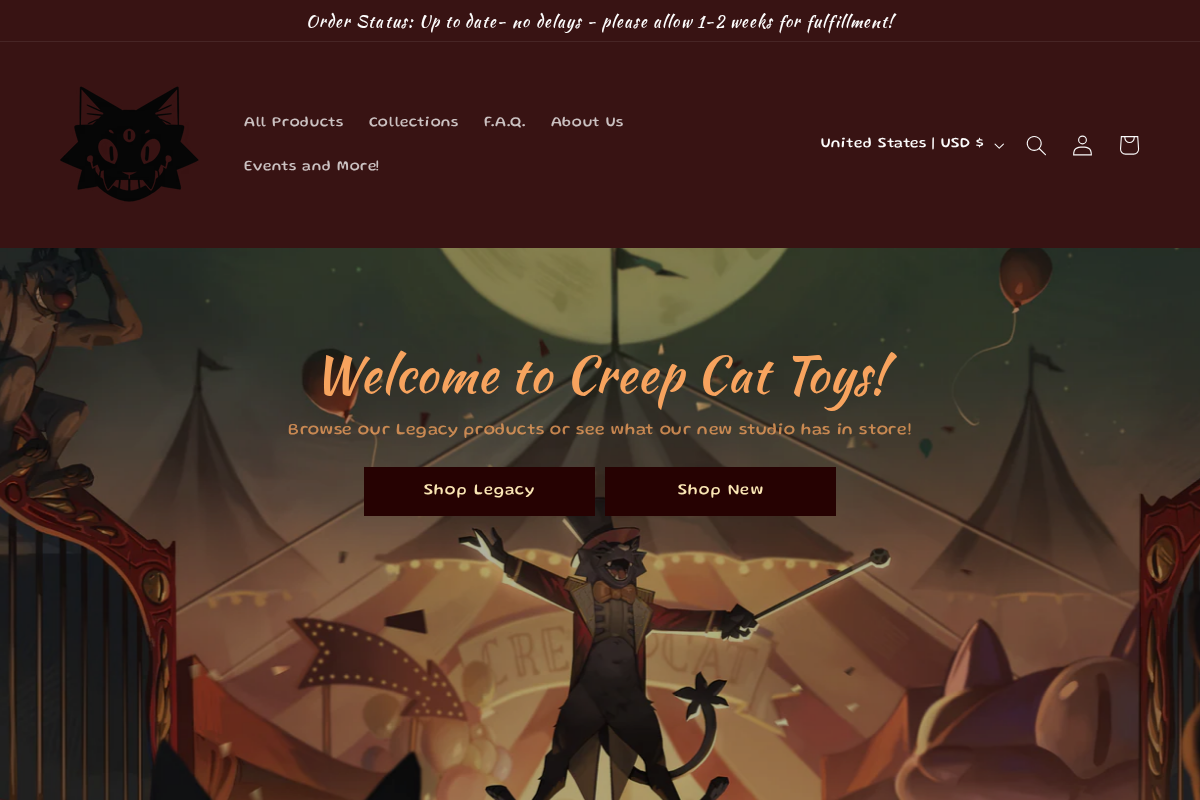 Creep Cat Toy Company homepage screenshot
