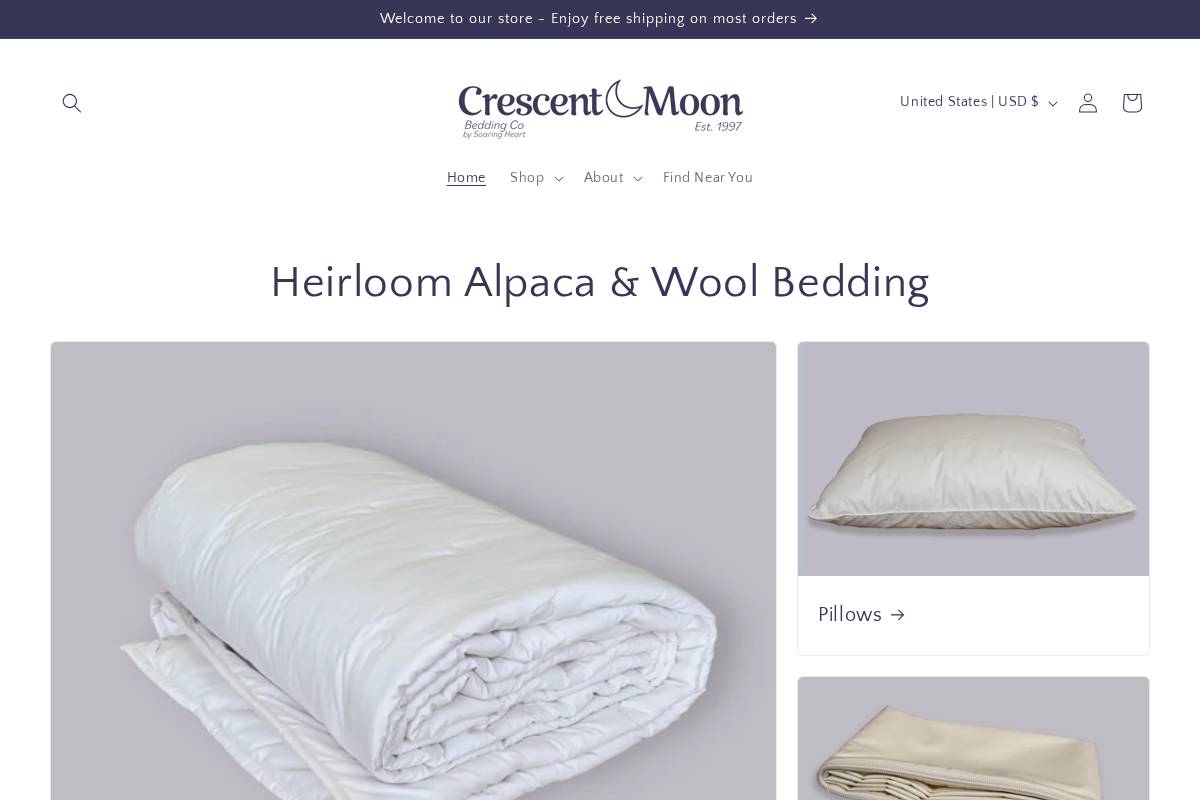 crescentmoonduvets.com homepage screenshot