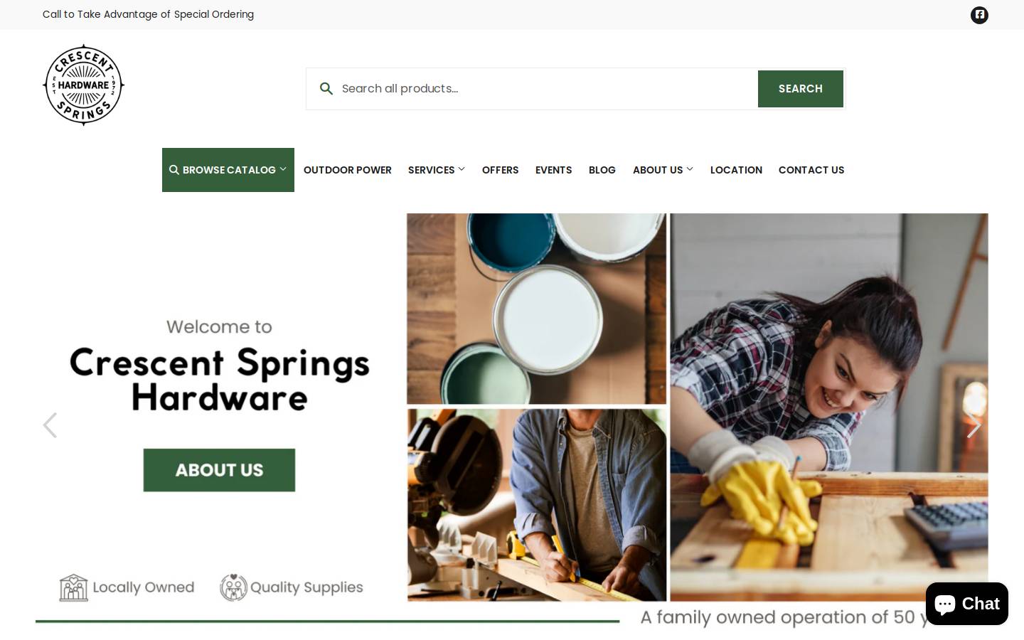 crescentspringshardware.com homepage screenshot