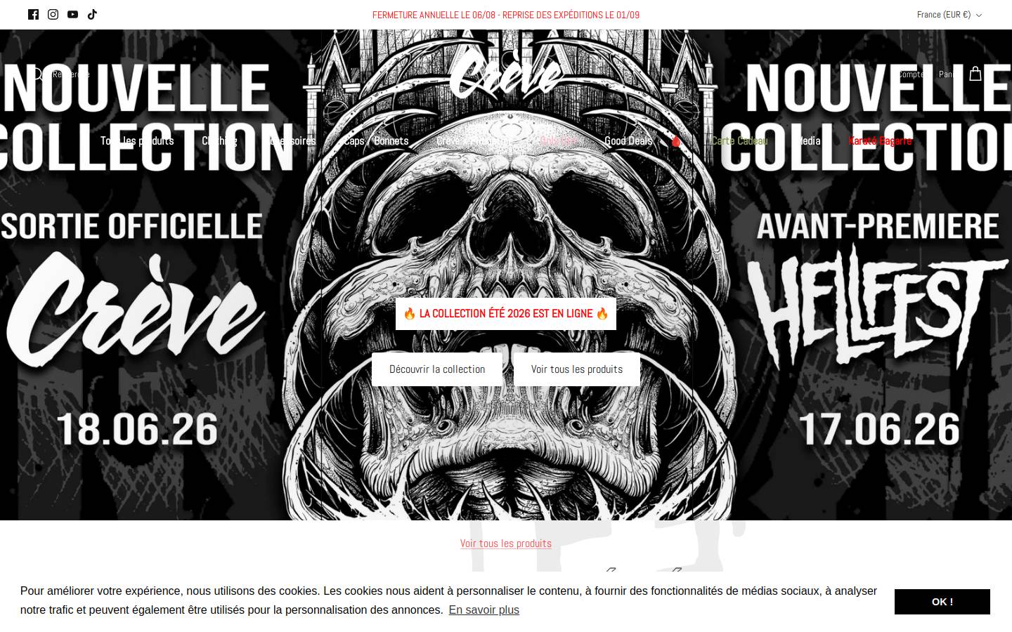 Crève Clothing homepage screenshot