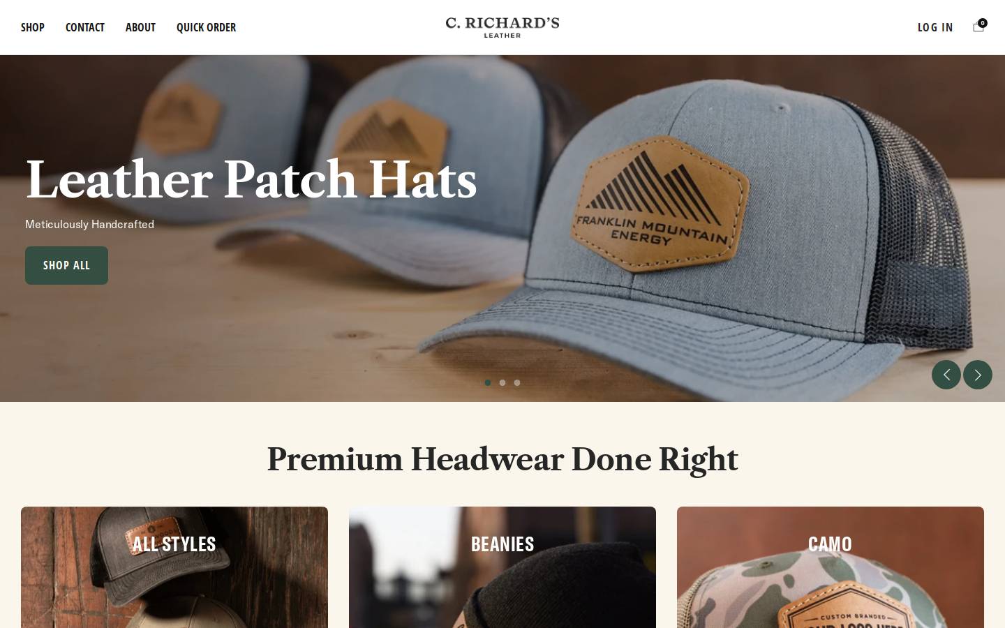 crichardsleather.com homepage screenshot