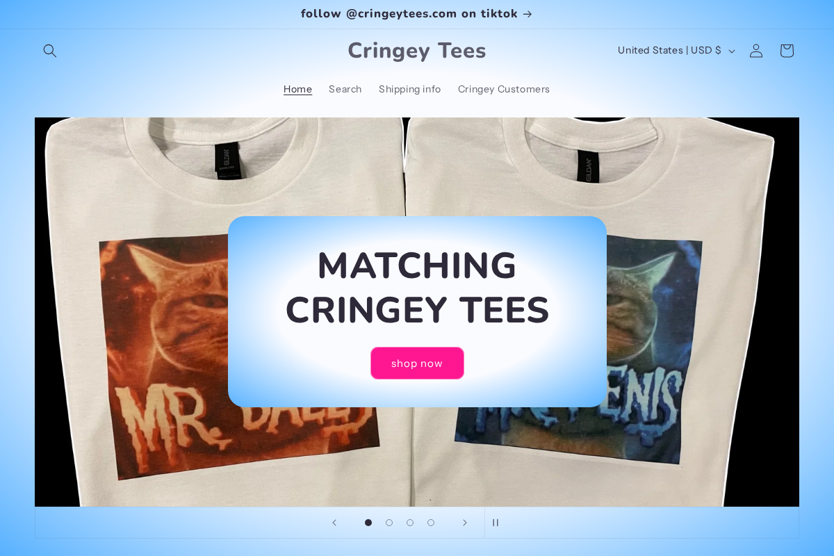 Cringey Tees homepage screenshot