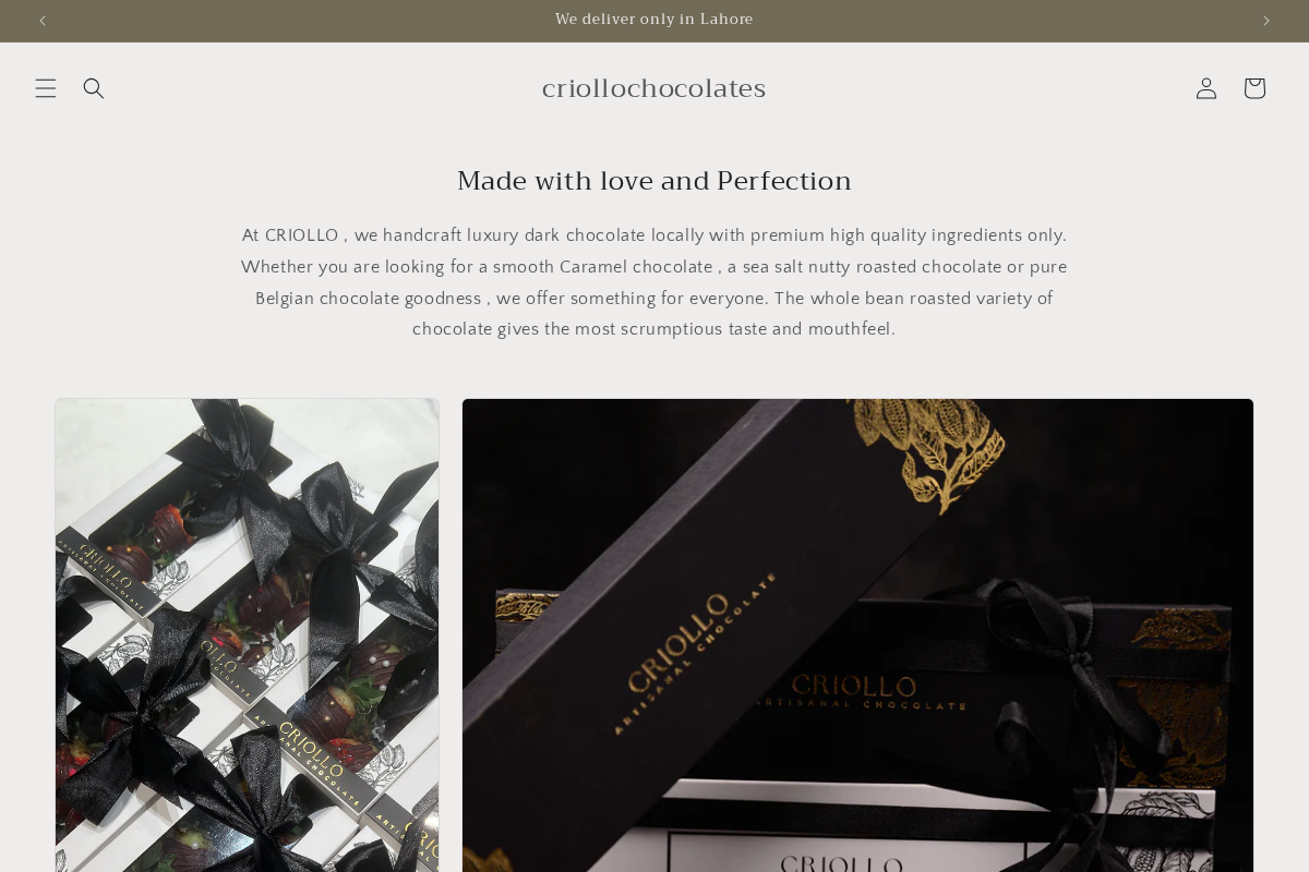 criollochocolates homepage screenshot