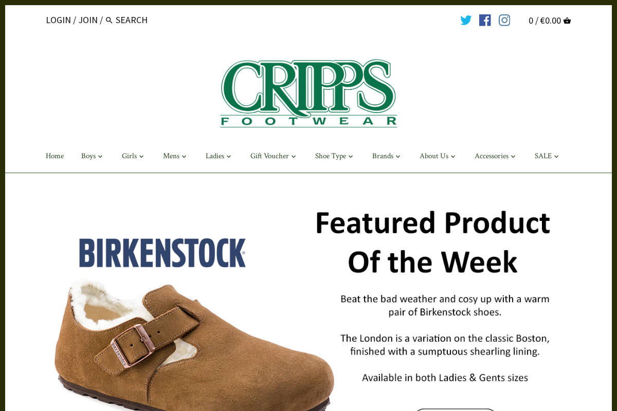 Cripps Footwear homepage screenshot