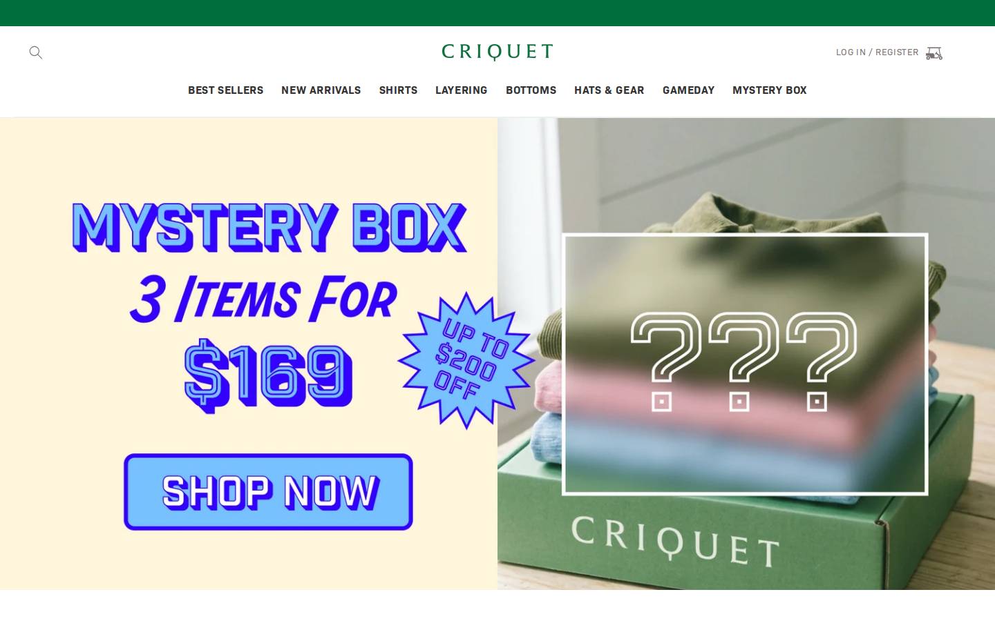 Criquet Shirts homepage screenshot
