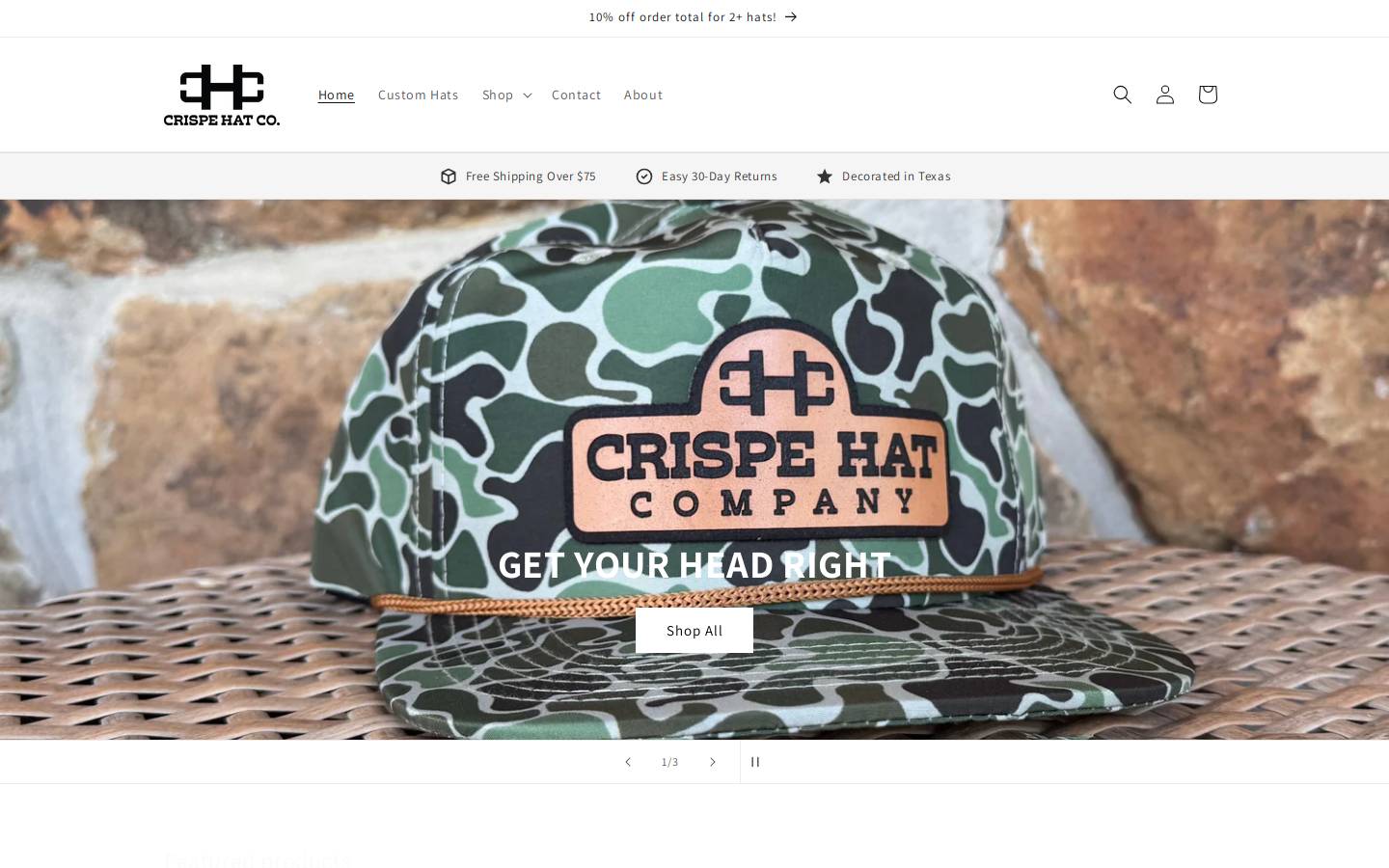 crispehatco.com homepage screenshot