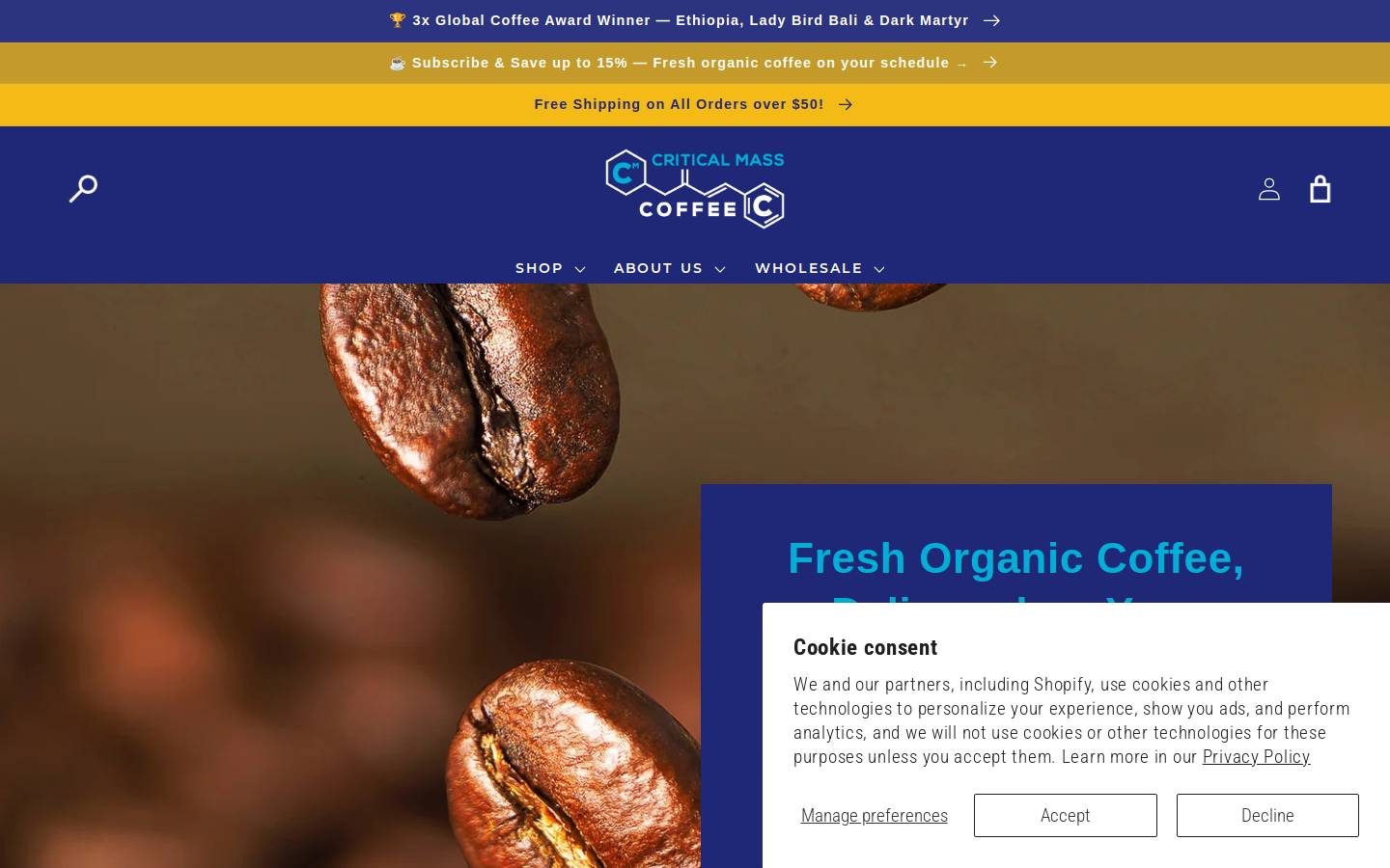 criticalmasscoffee.com homepage screenshot