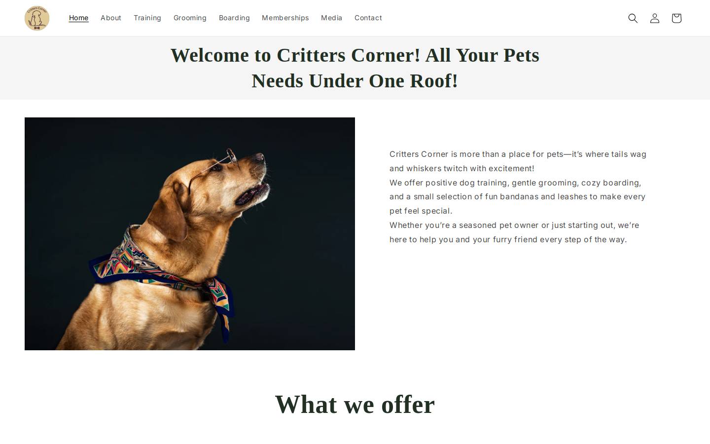 critters-corner.com homepage screenshot