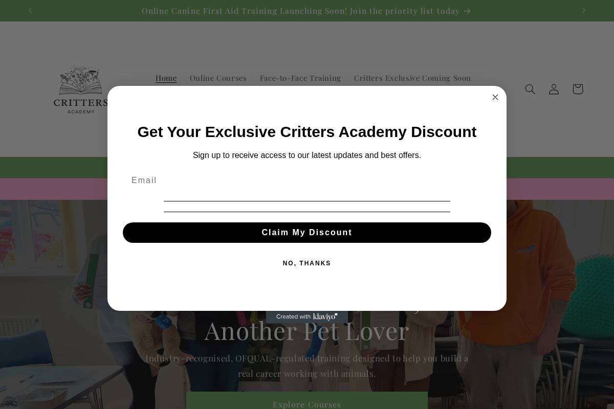 crittersacademy.com homepage screenshot