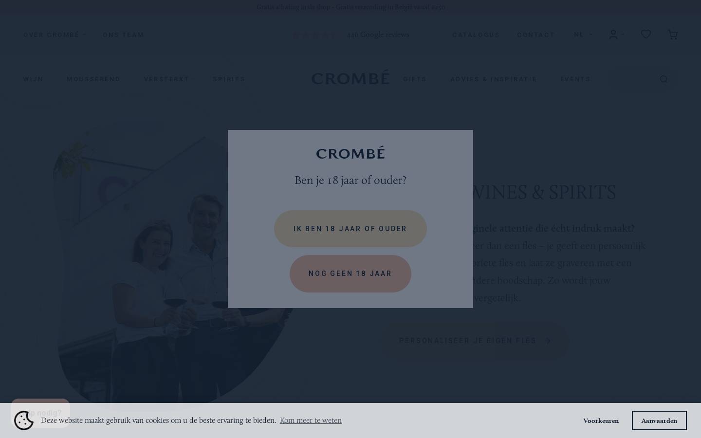 Crombé Wines homepage screenshot