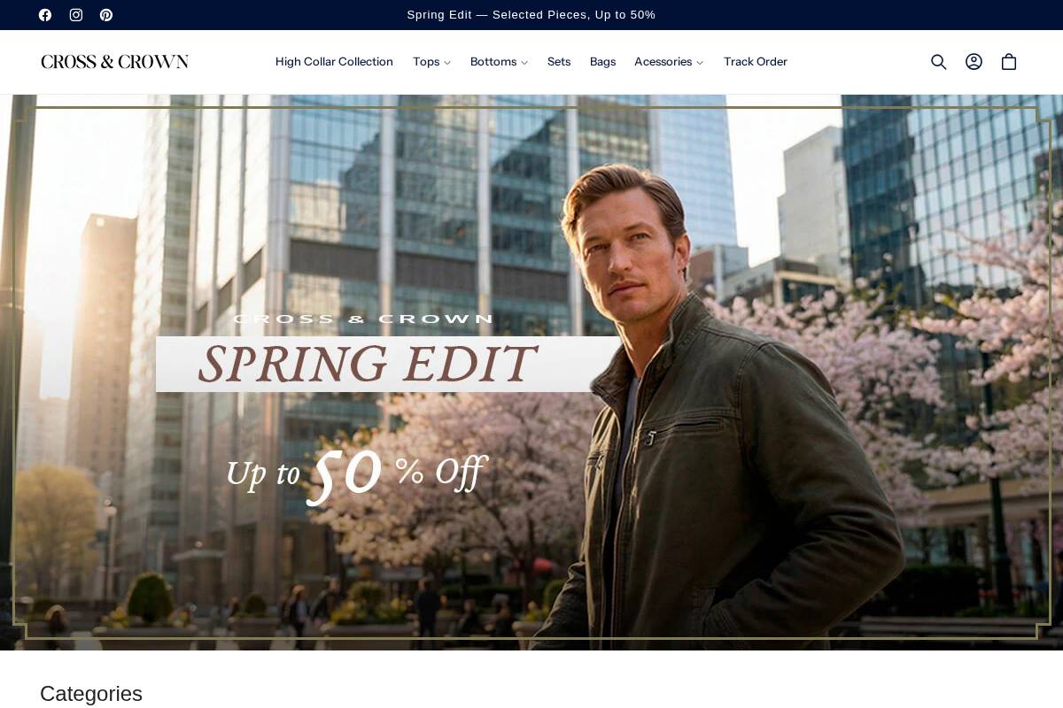 crosscrownclothing.com homepage screenshot