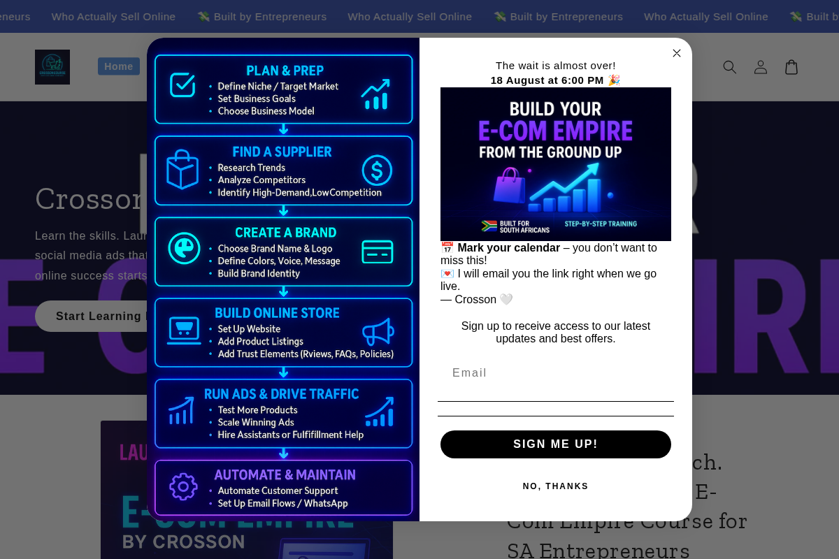 Crossoncourse homepage screenshot