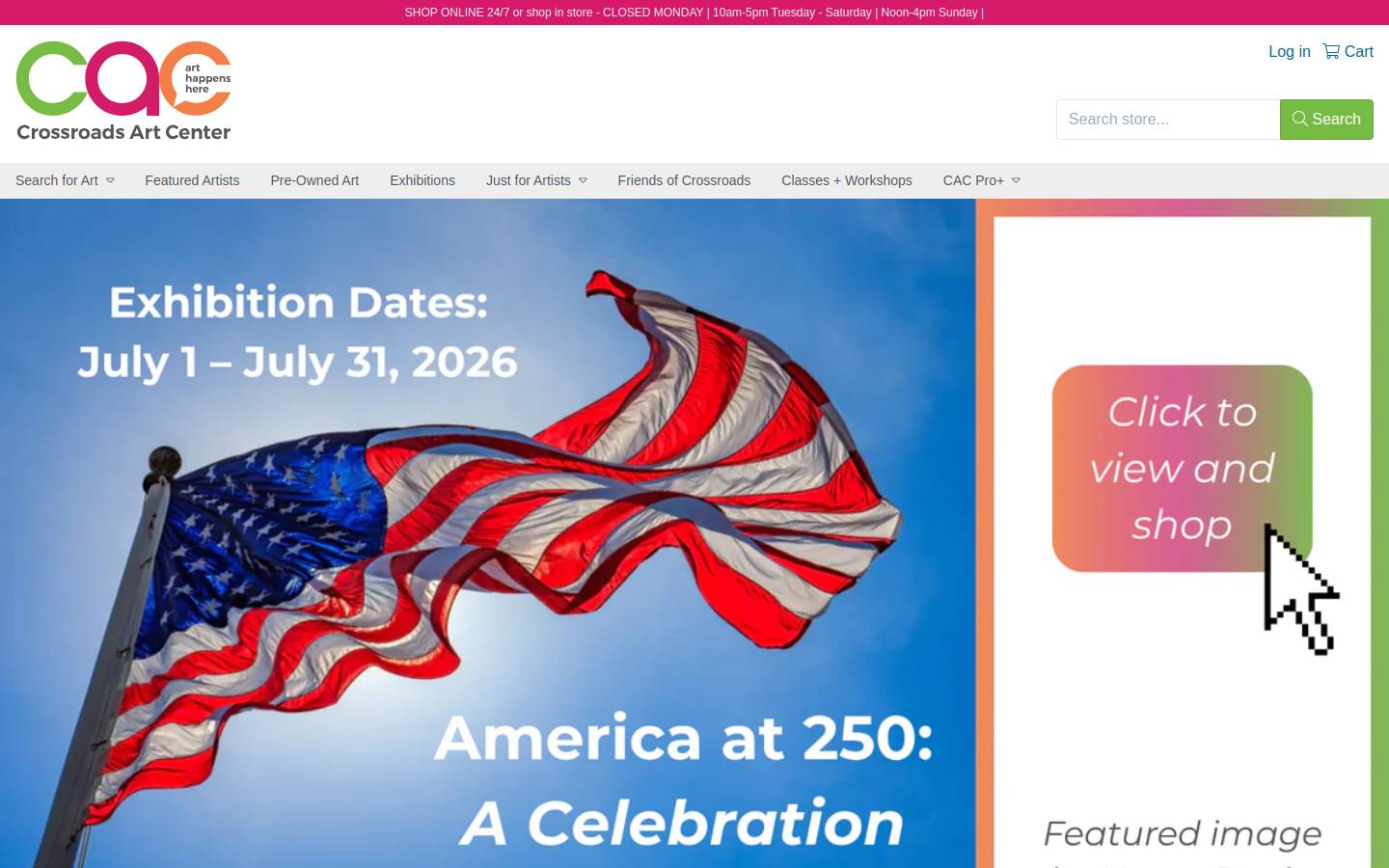 crossroadsartcenter.com homepage screenshot