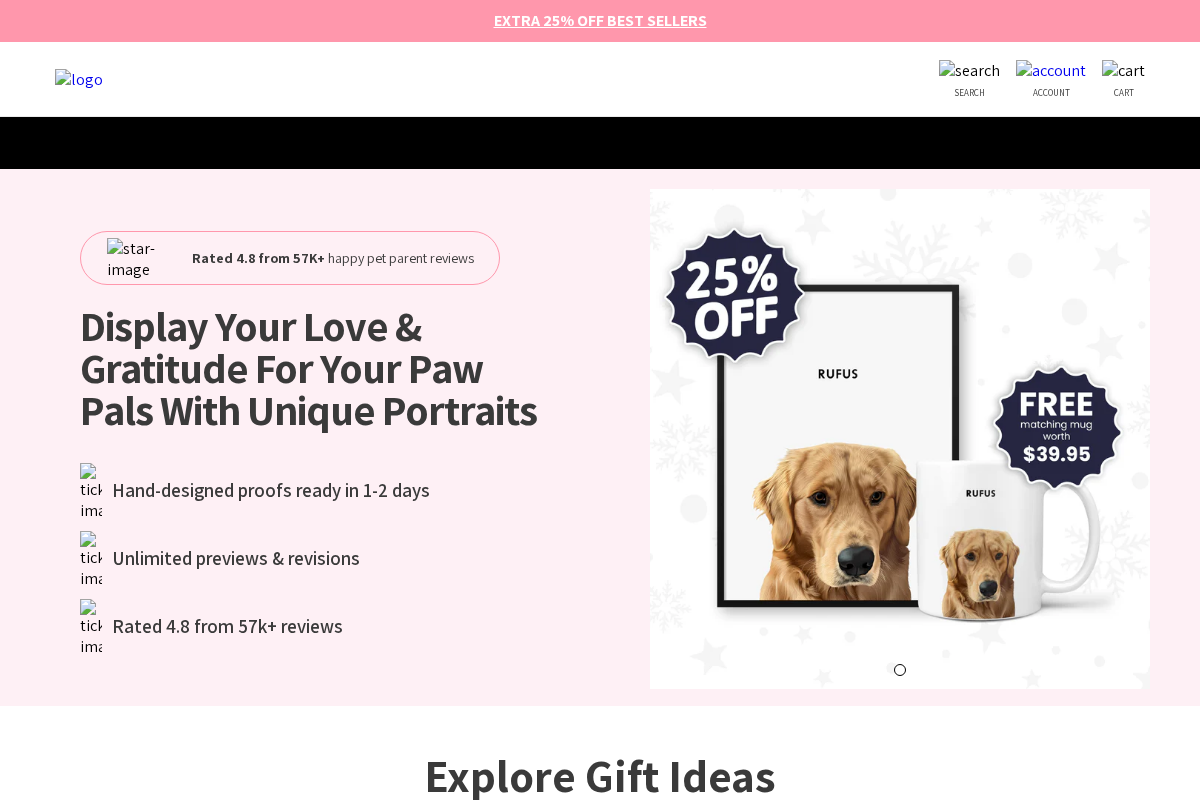 Custom Pet Portraits homepage screenshot