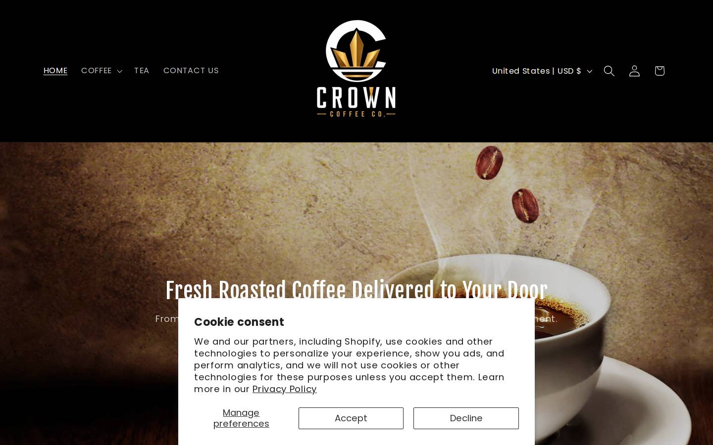 crowncoffeeco.com homepage screenshot