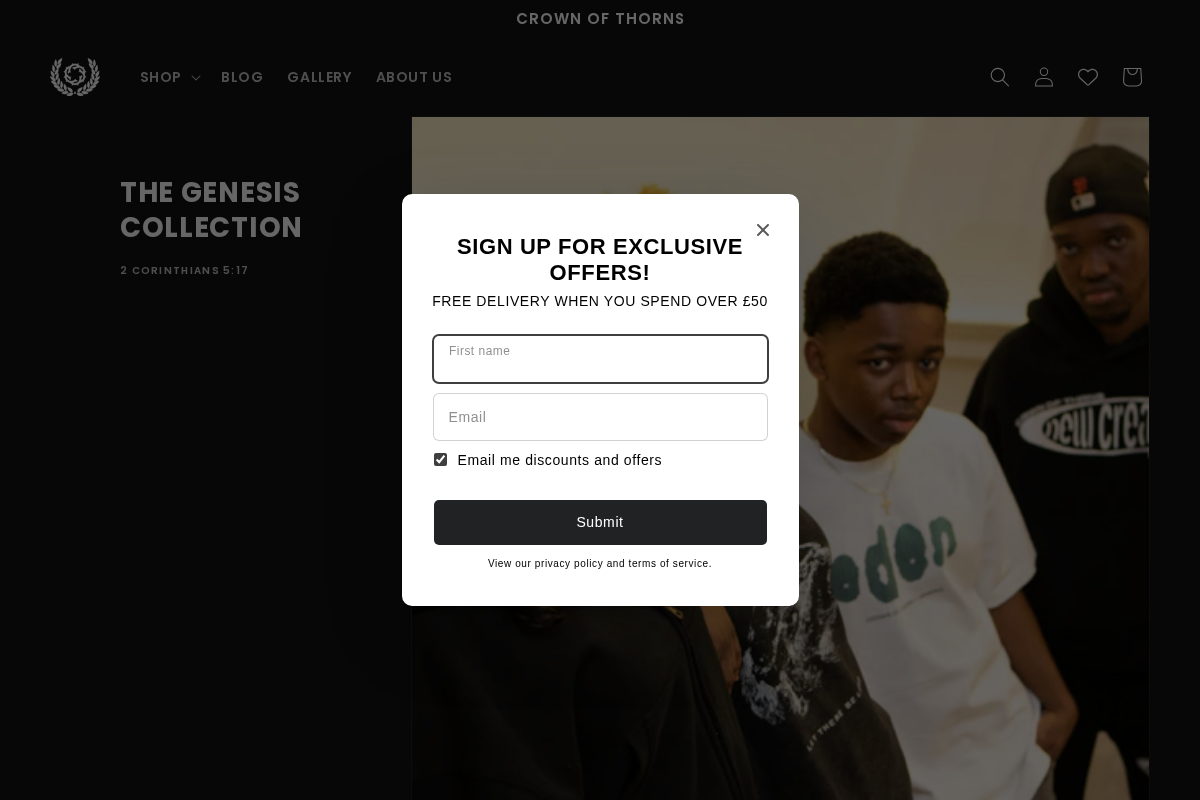 Crown Of Thorns Clothing homepage screenshot