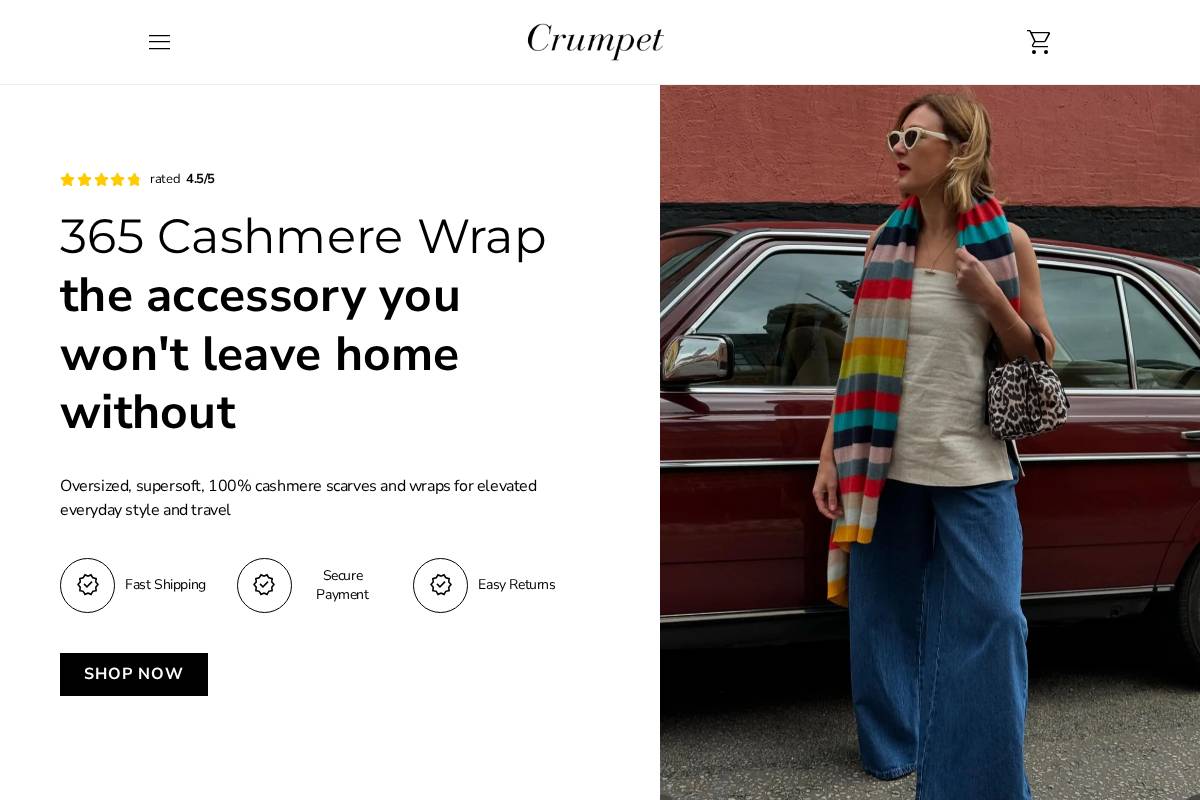Crumpet Cashmere homepage screenshot