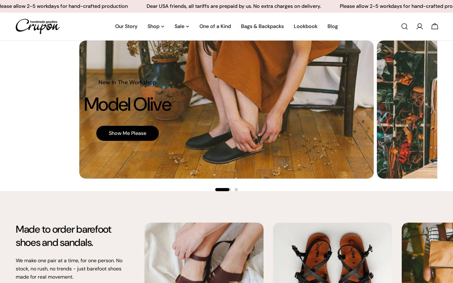 Cruponsandals homepage screenshot