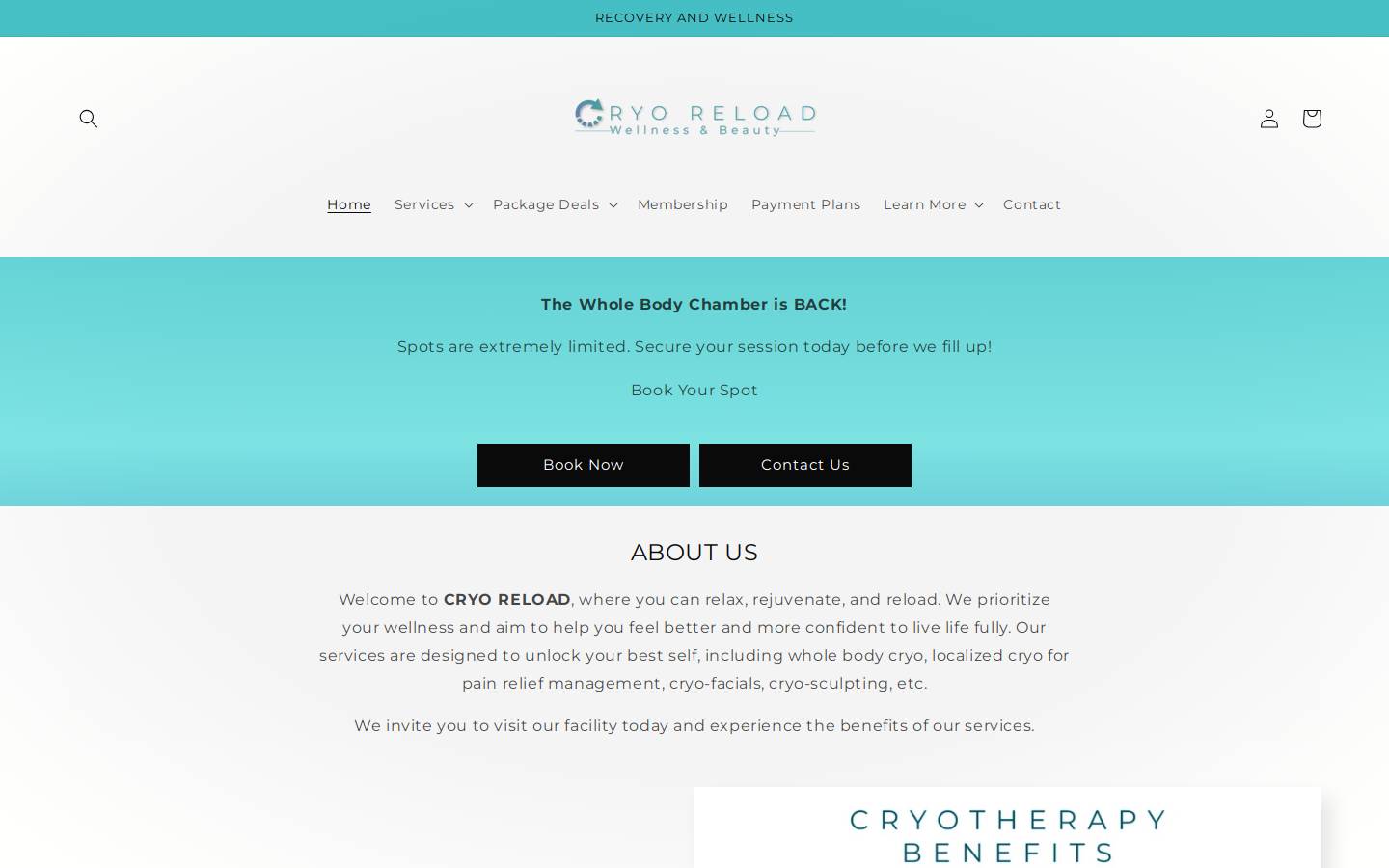 cryoreload.com homepage screenshot