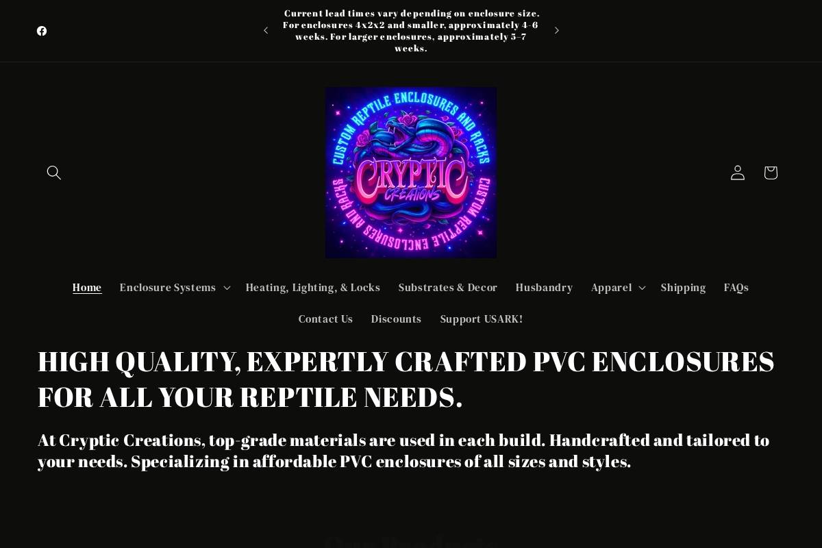 crypticcreations.net homepage screenshot