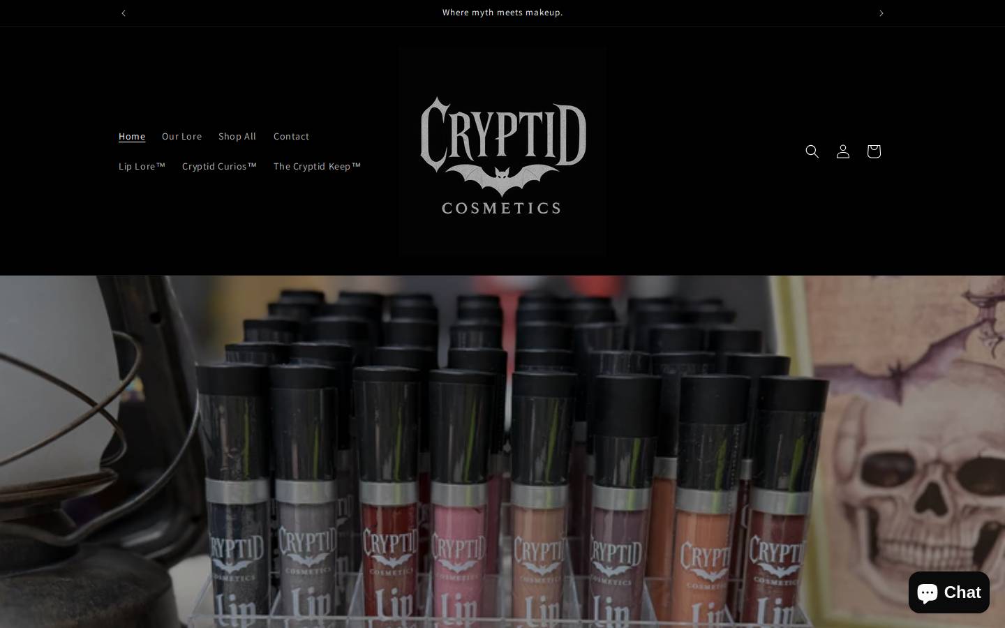 cryptidcosmetics.com homepage screenshot