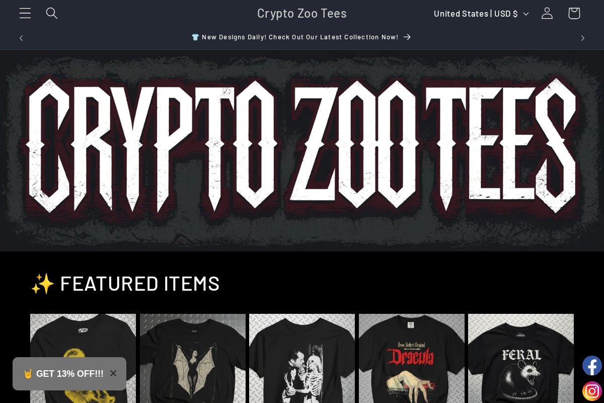 Crypto Zoo Tees homepage screenshot