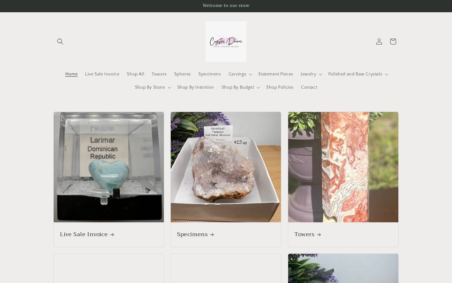 crystaldreamshop.com homepage screenshot
