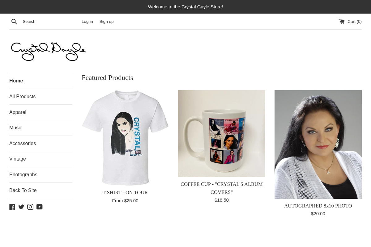 Crystal Gayle Store homepage screenshot