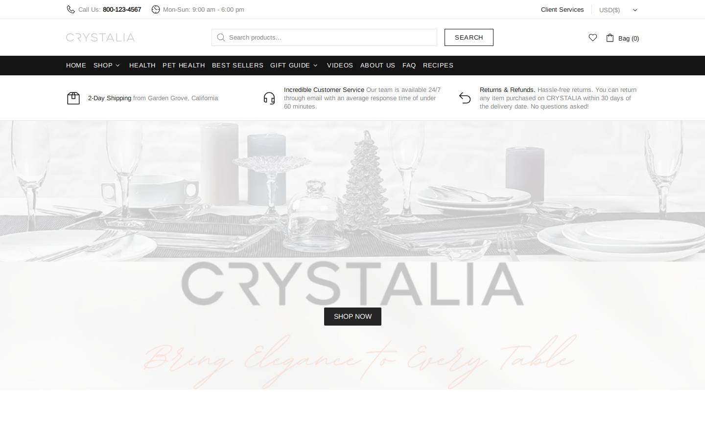 Crystaliausa homepage screenshot