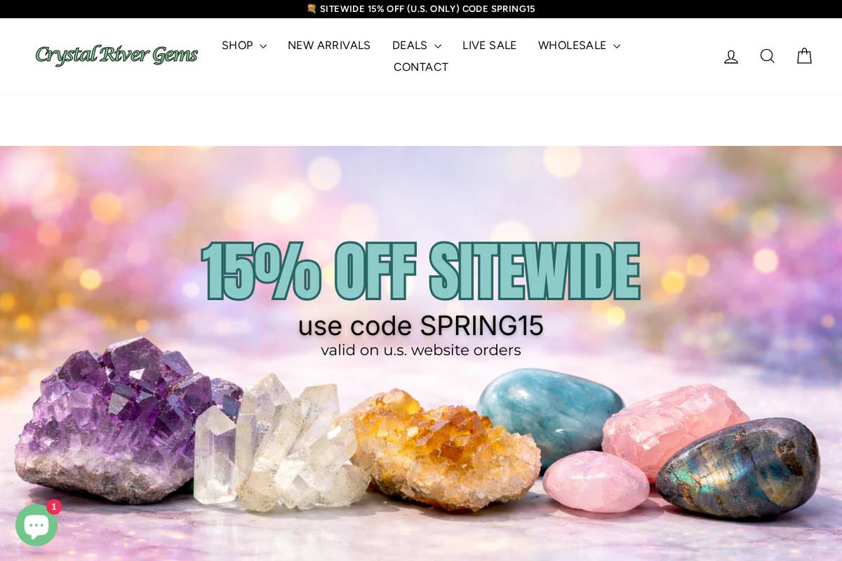 crystalrivergems.com homepage screenshot