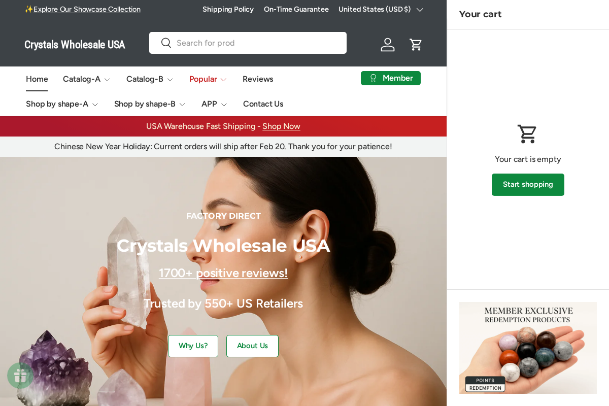 Crystals Wholesale USA homepage screenshot
