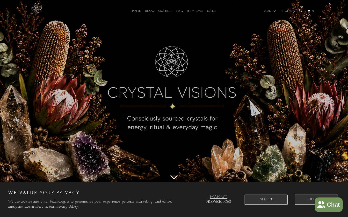 crystalvisionsstore.com.au homepage screenshot