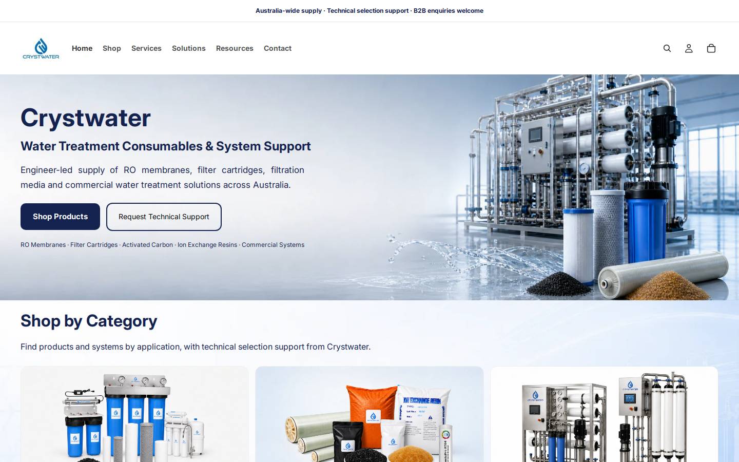 crystwater.com homepage screenshot