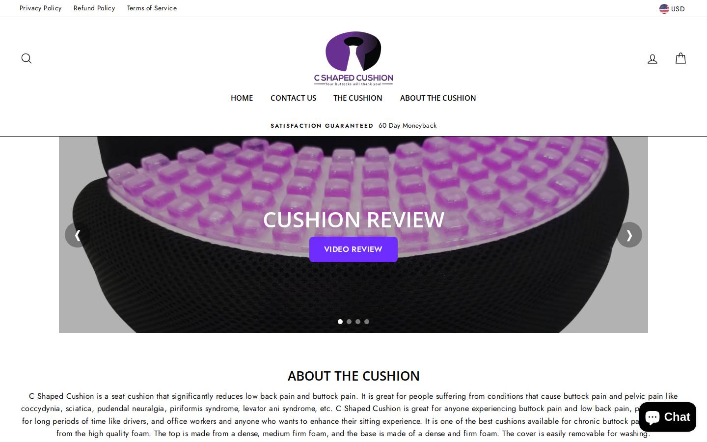 cshapedcushion.com homepage screenshot