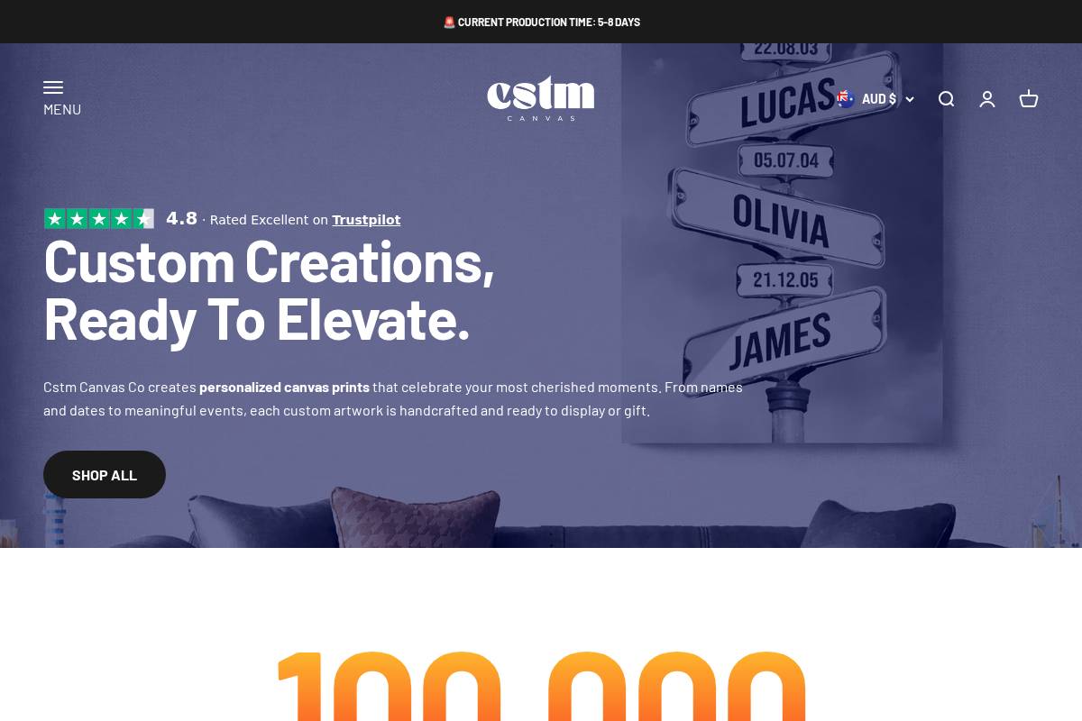 Cstm Canvas homepage screenshot