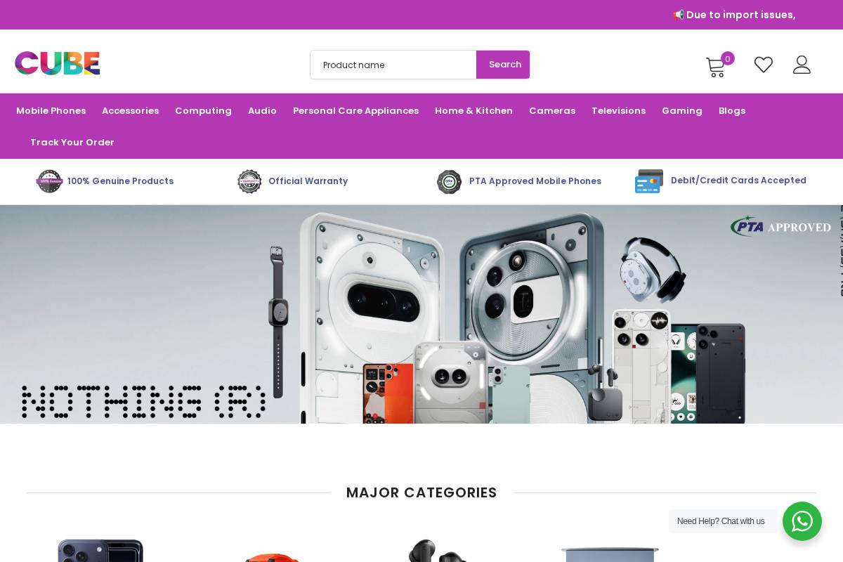 cubeonline.pk homepage screenshot