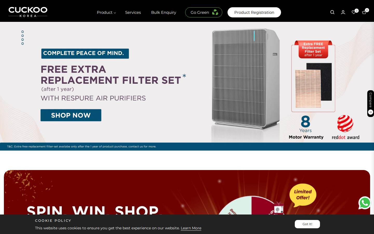 cuckooindia.in homepage screenshot