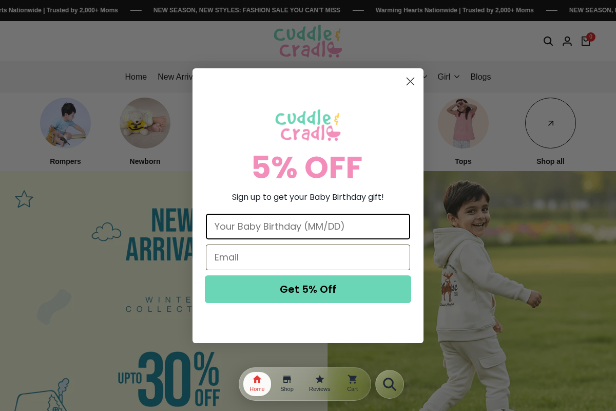 Cuddle and Cradle homepage screenshot