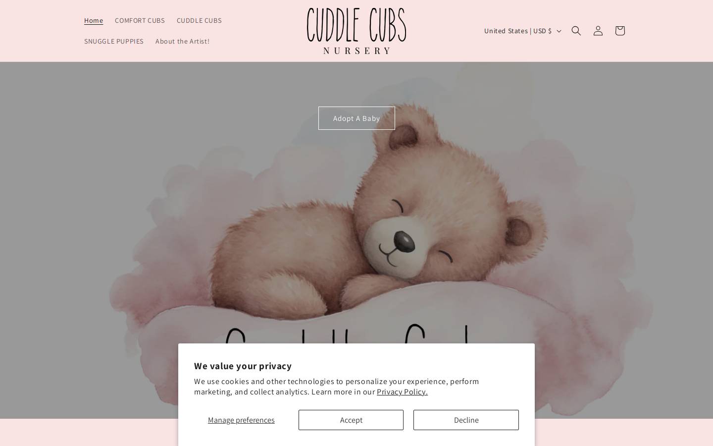 cuddlecubsnursery.com homepage screenshot