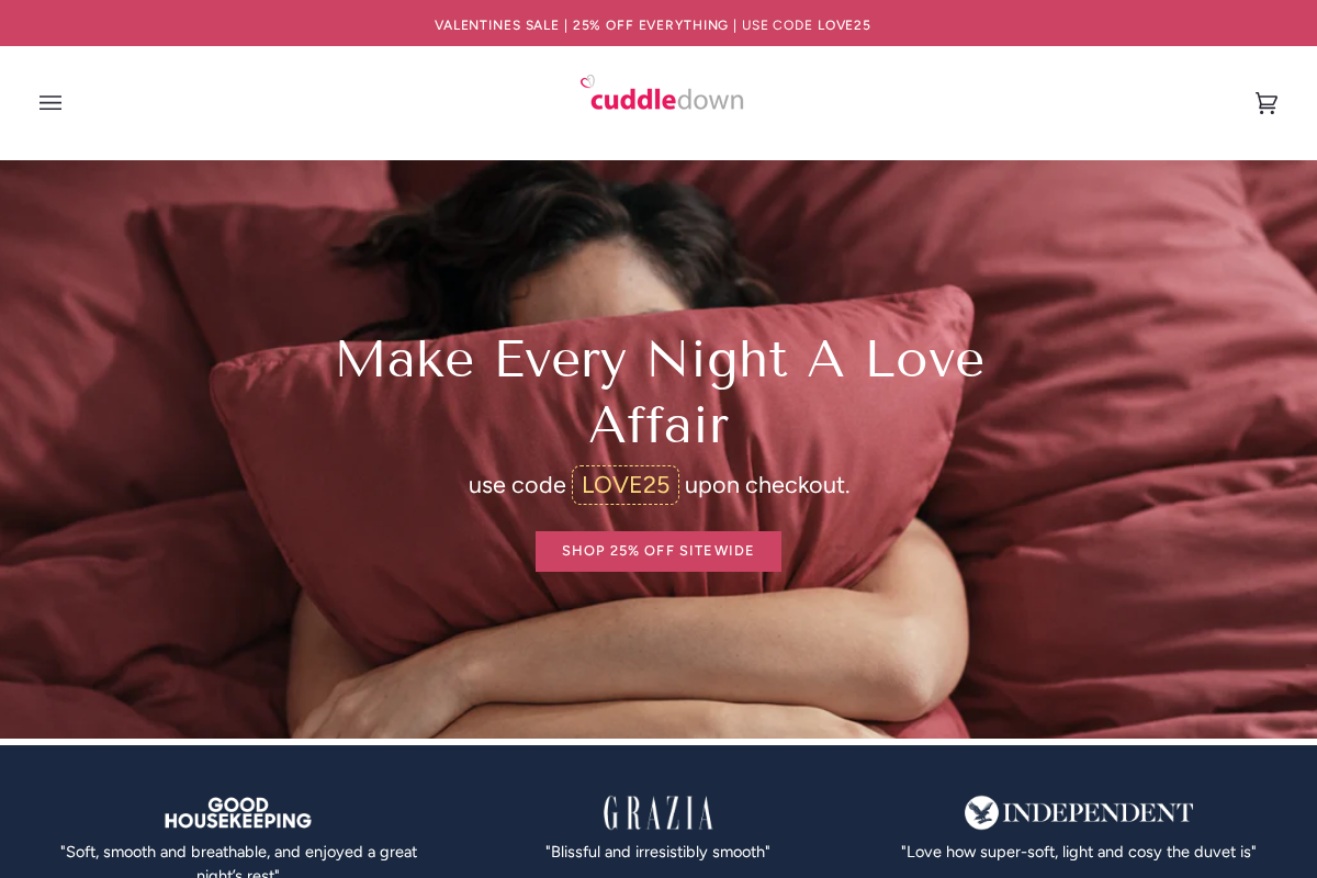 Cuddledown homepage screenshot