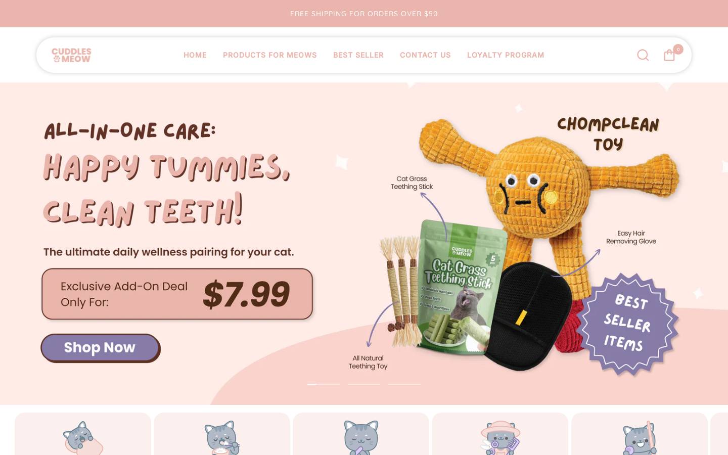 Cuddlesmeow homepage screenshot