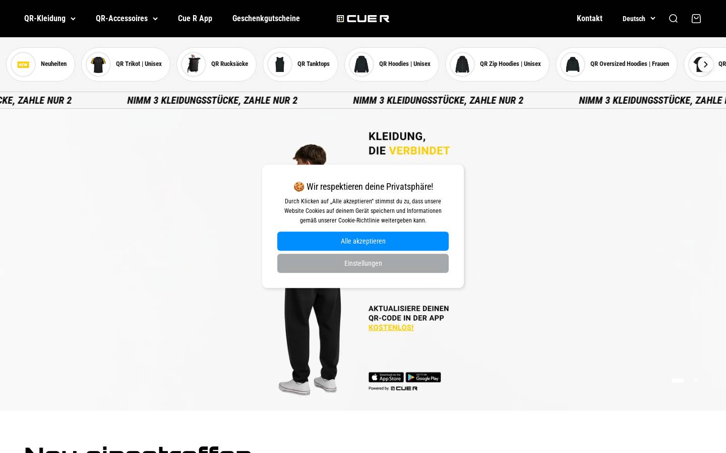 Cue R homepage screenshot
