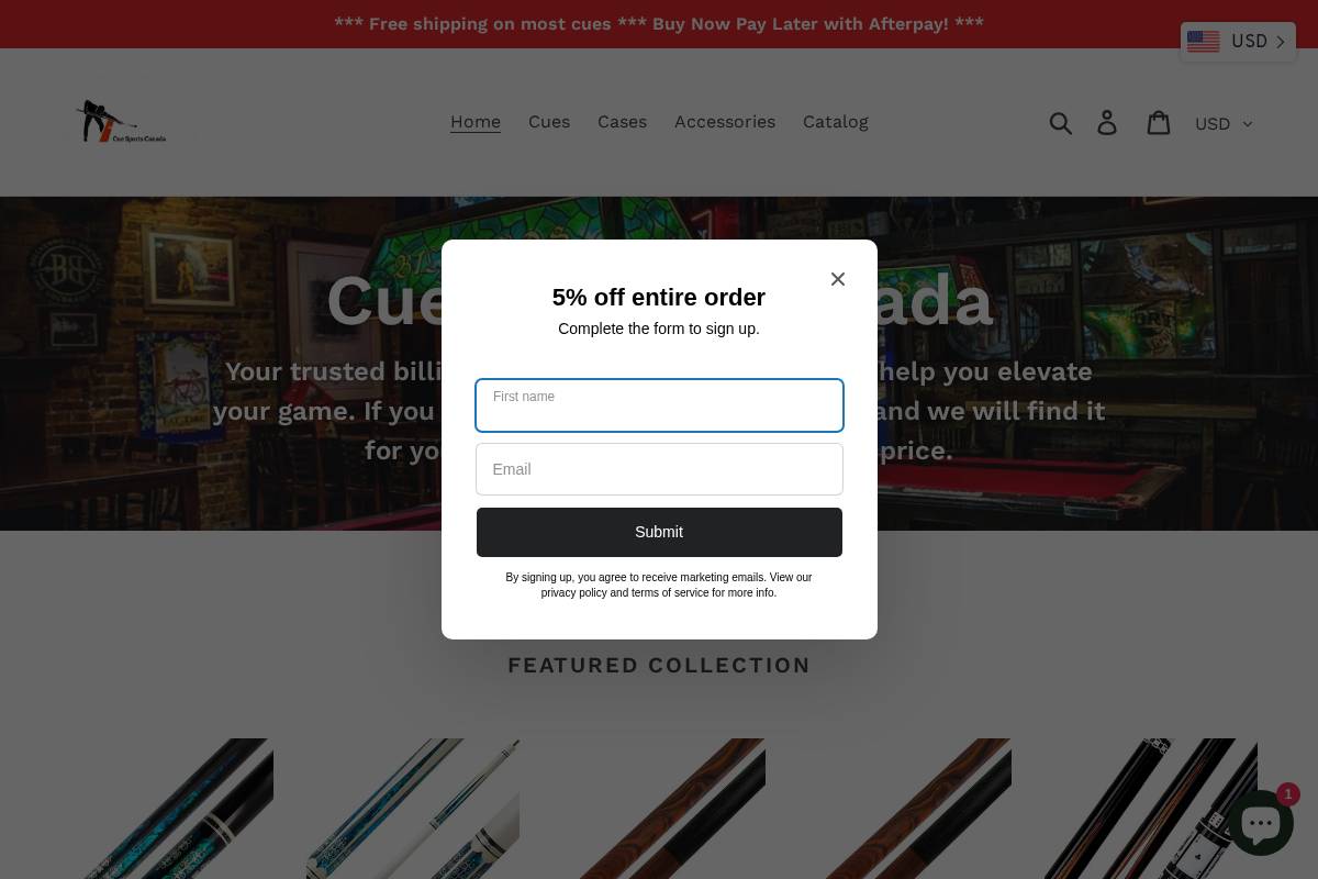 cuesports.ca homepage screenshot