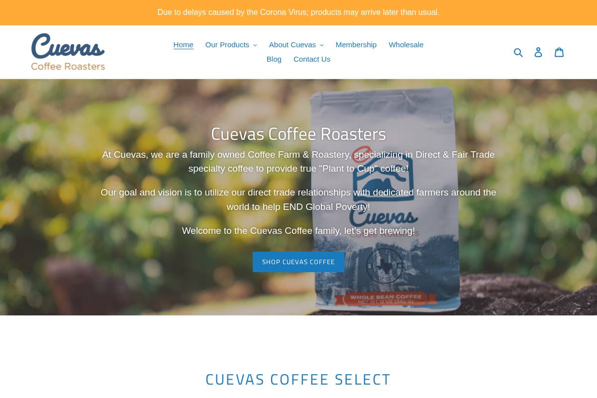 cuevascoffee.com homepage screenshot